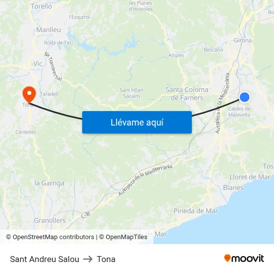 Sant Andreu Salou to Tona map