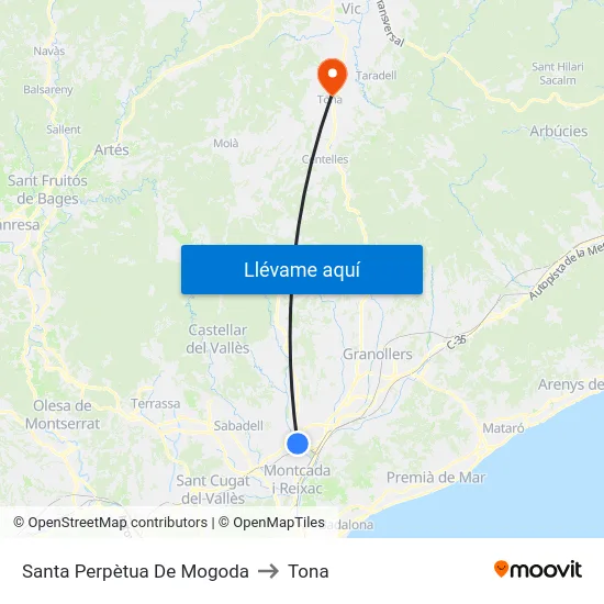 Santa Perpètua De Mogoda to Tona map