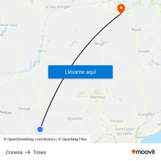 Conesa to Toses map