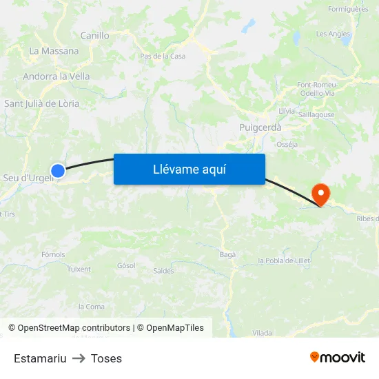 Estamariu to Toses map