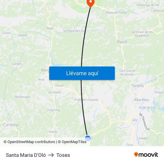 Santa Maria D'Oló to Toses map