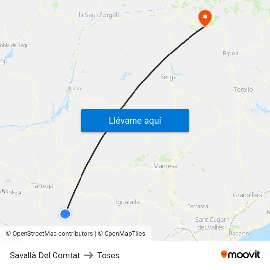 Savallà Del Comtat to Toses map