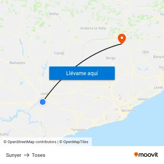 Sunyer to Toses map