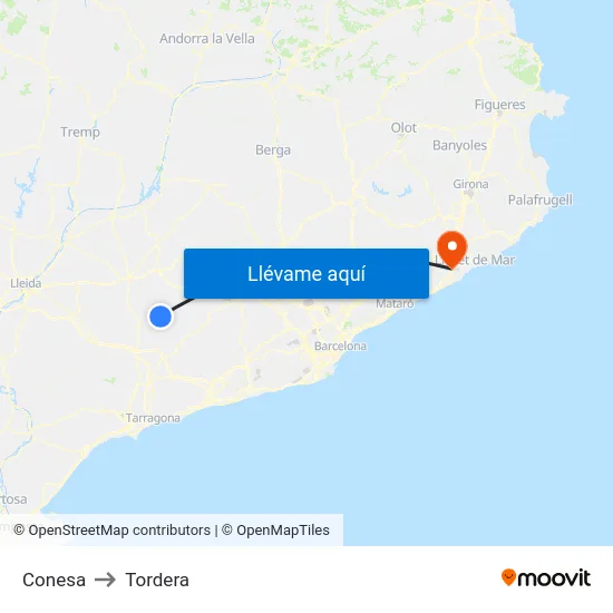 Conesa to Tordera map