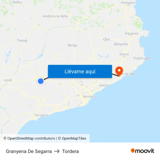 Granyena De Segarra to Tordera map