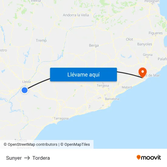 Sunyer to Tordera map