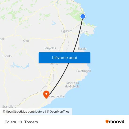 Colera to Tordera map