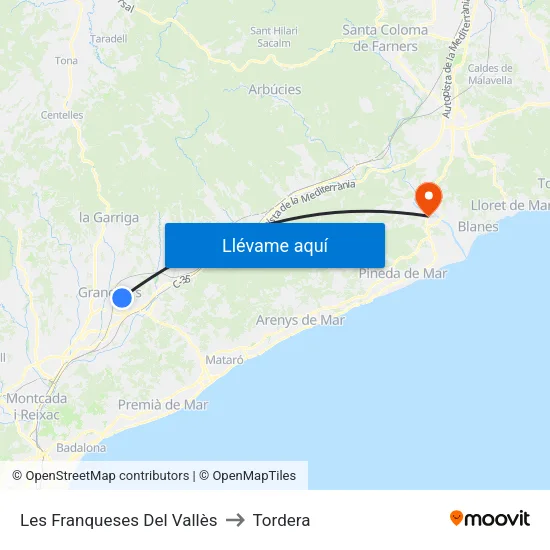 Les Franqueses Del Vallès to Tordera map