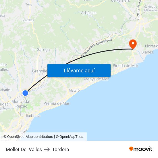 Mollet Del Vallès to Tordera map