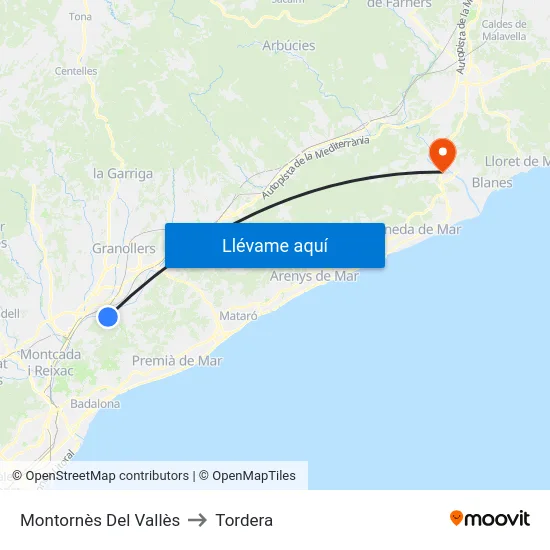 Montornès Del Vallès to Tordera map