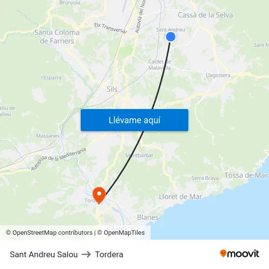 Sant Andreu Salou to Tordera map