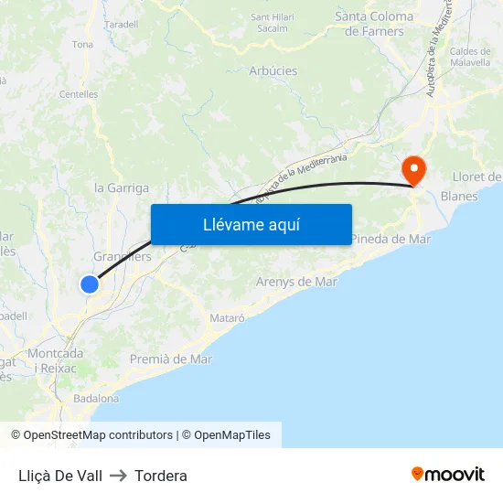Lliçà De Vall to Tordera map