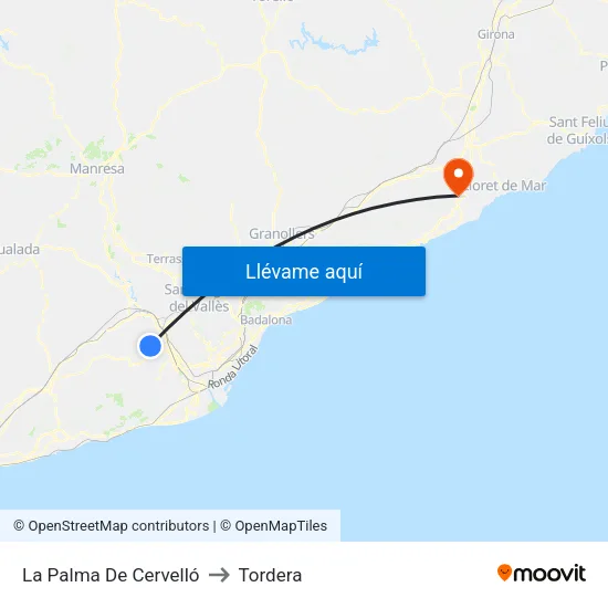 La Palma De Cervelló to Tordera map