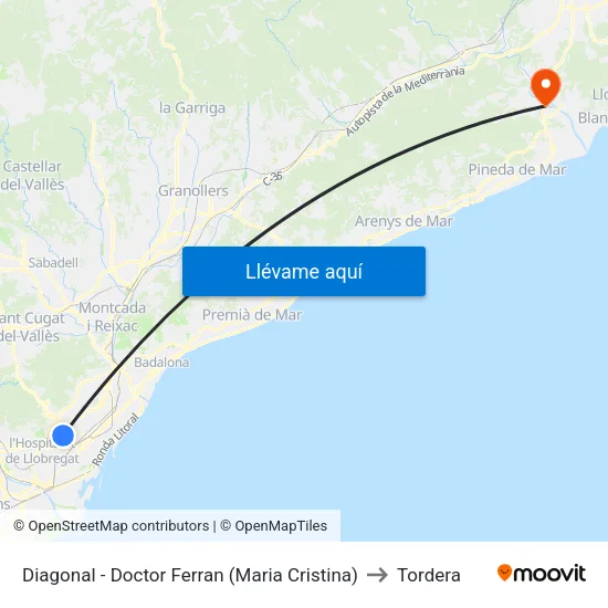 Diagonal - Doctor Ferran (Maria Cristina) to Tordera map