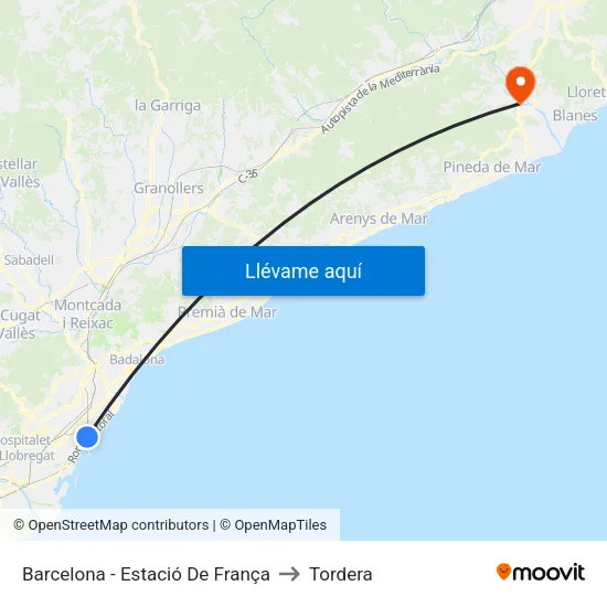 Barcelona - Estació De França to Tordera map