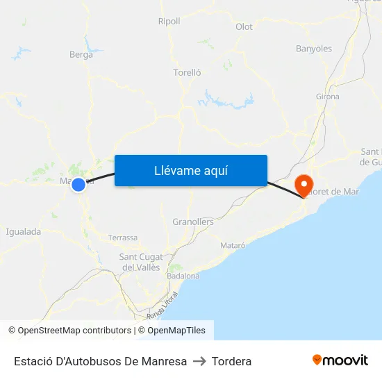 Estació D'Autobusos De Manresa to Tordera map