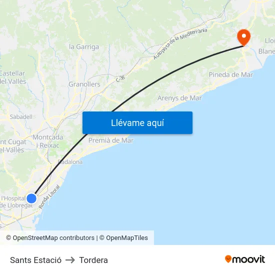 Sants Estació to Tordera map