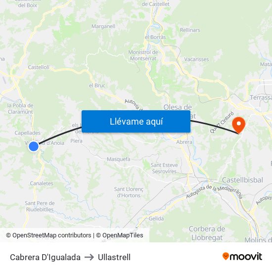 Cabrera D'Igualada to Ullastrell map