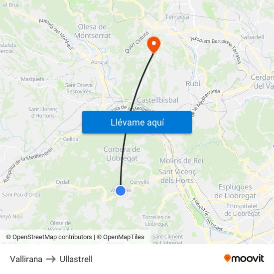 Vallirana to Ullastrell map