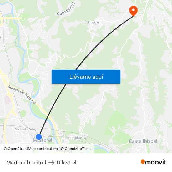 Martorell Central to Ullastrell map