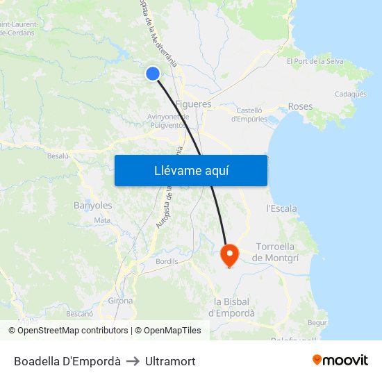 Boadella D'Empordà to Ultramort map