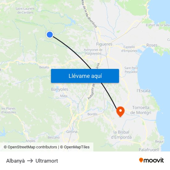 Albanyà to Ultramort map