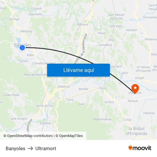 Banyoles to Ultramort map