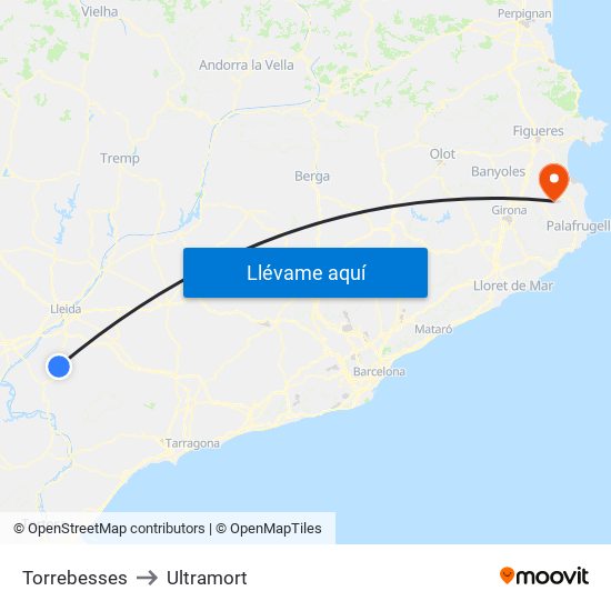 Torrebesses to Ultramort map