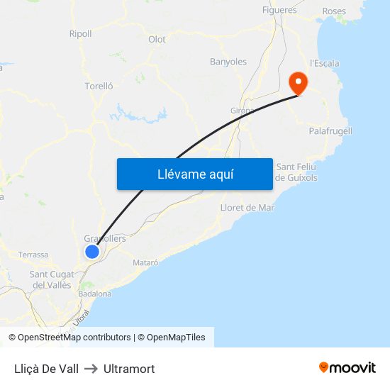 Lliçà De Vall to Ultramort map