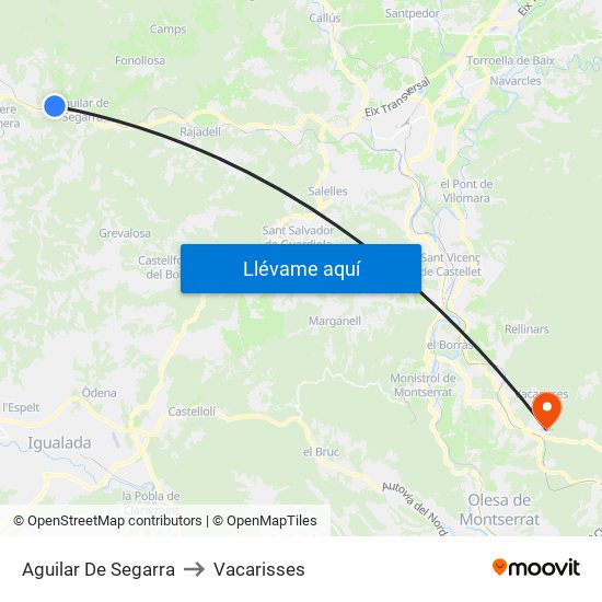 Aguilar De Segarra to Vacarisses map
