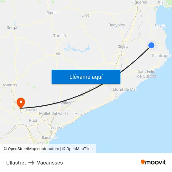 Ullastret to Vacarisses map