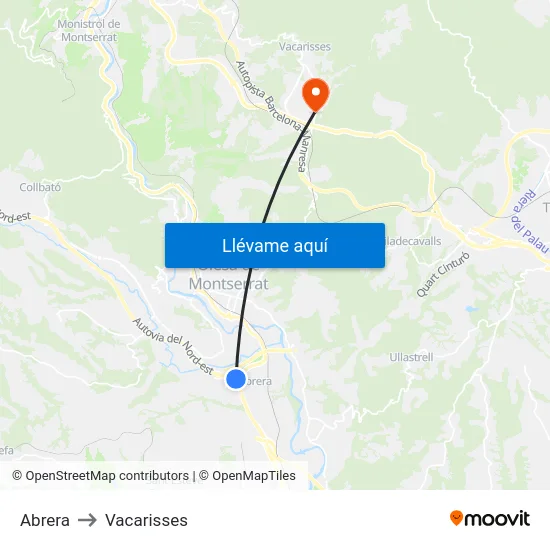 Abrera to Vacarisses map