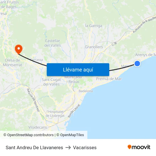 Sant Andreu De Llavaneres to Vacarisses map