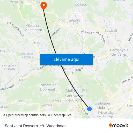 Sant Just Desvern to Vacarisses map