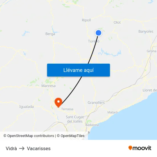 Vidrà to Vacarisses map