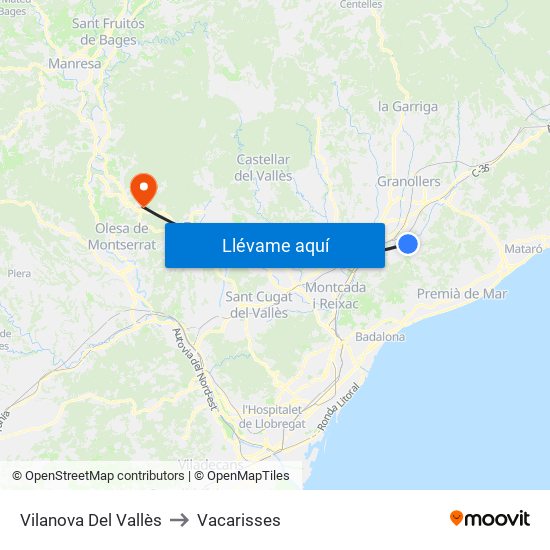 Vilanova Del Vallès to Vacarisses map