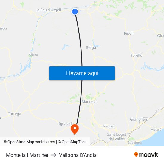 Montellà I Martinet to Vallbona D'Anoia map