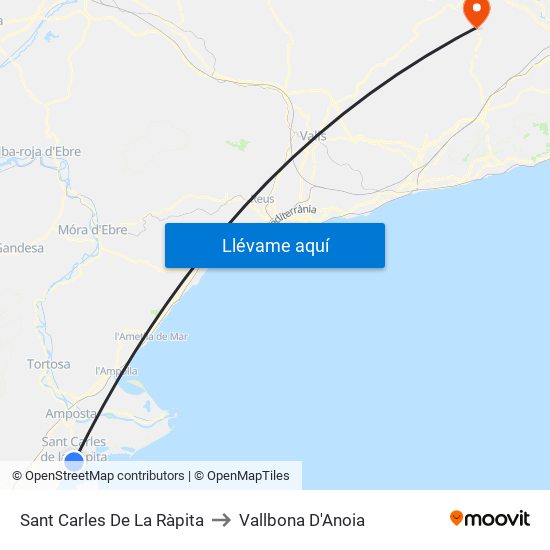 Sant Carles De La Ràpita to Vallbona D'Anoia map