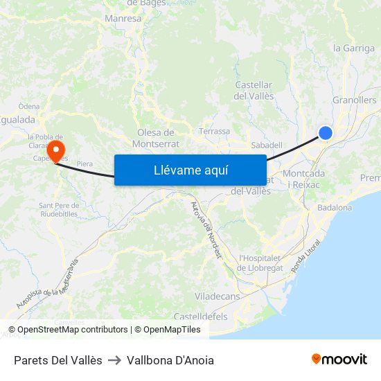 Parets Del Vallès to Vallbona D'Anoia map