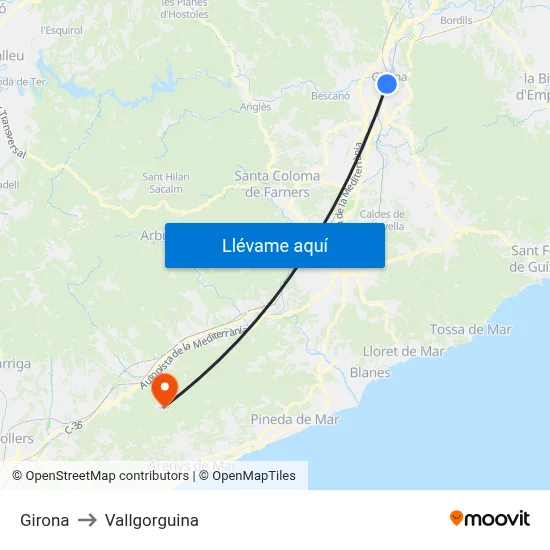 Girona to Vallgorguina map