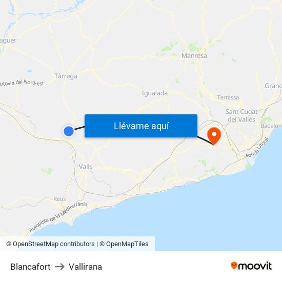 Blancafort to Vallirana map