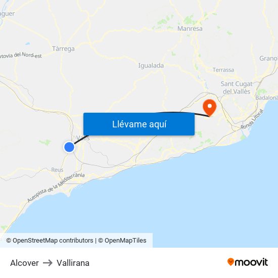 Alcover to Vallirana map