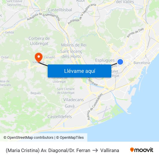 (Maria Cristina) Av. Diagonal/Dr. Ferran to Vallirana map