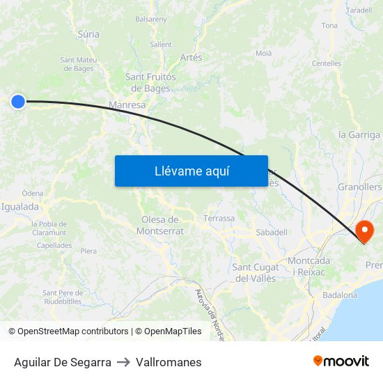 Aguilar De Segarra to Vallromanes map
