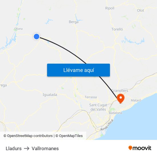 Lladurs to Vallromanes map