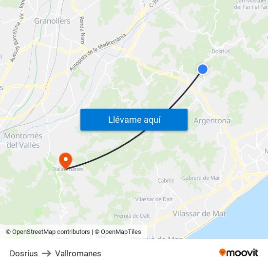 Dosrius to Vallromanes map