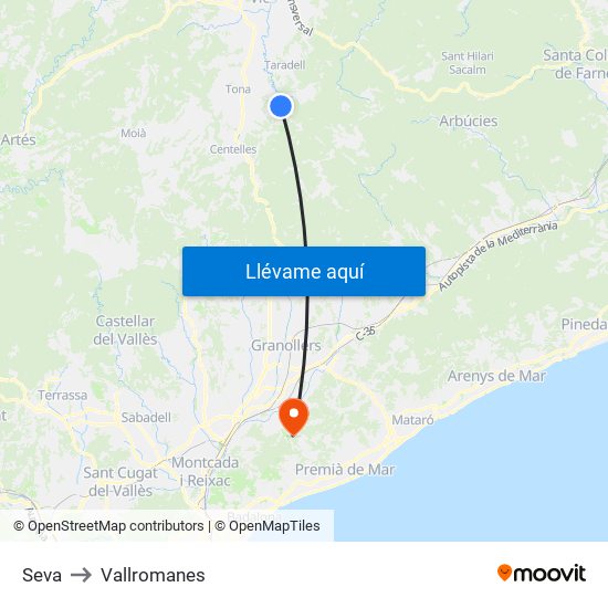 Seva to Vallromanes map