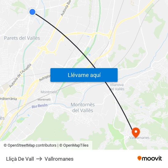 Lliçà De Vall to Vallromanes map