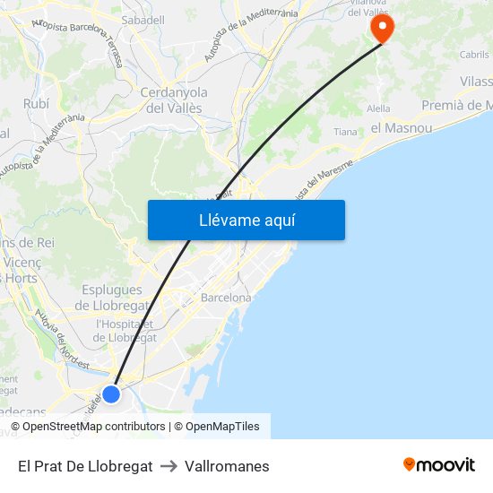 El Prat De Llobregat to Vallromanes map