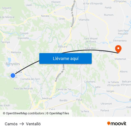 Camós to Ventalló map
